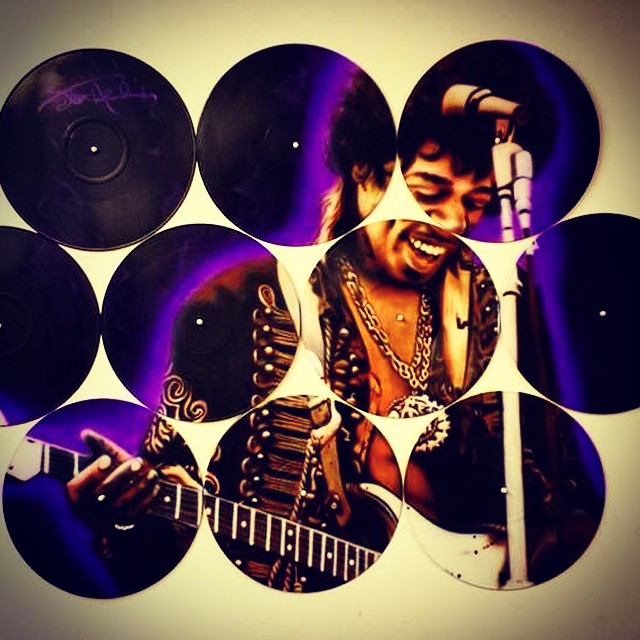 Airbrushed Painting of a Vinyl Record Case with a Jimi Hendrix image playing guitar